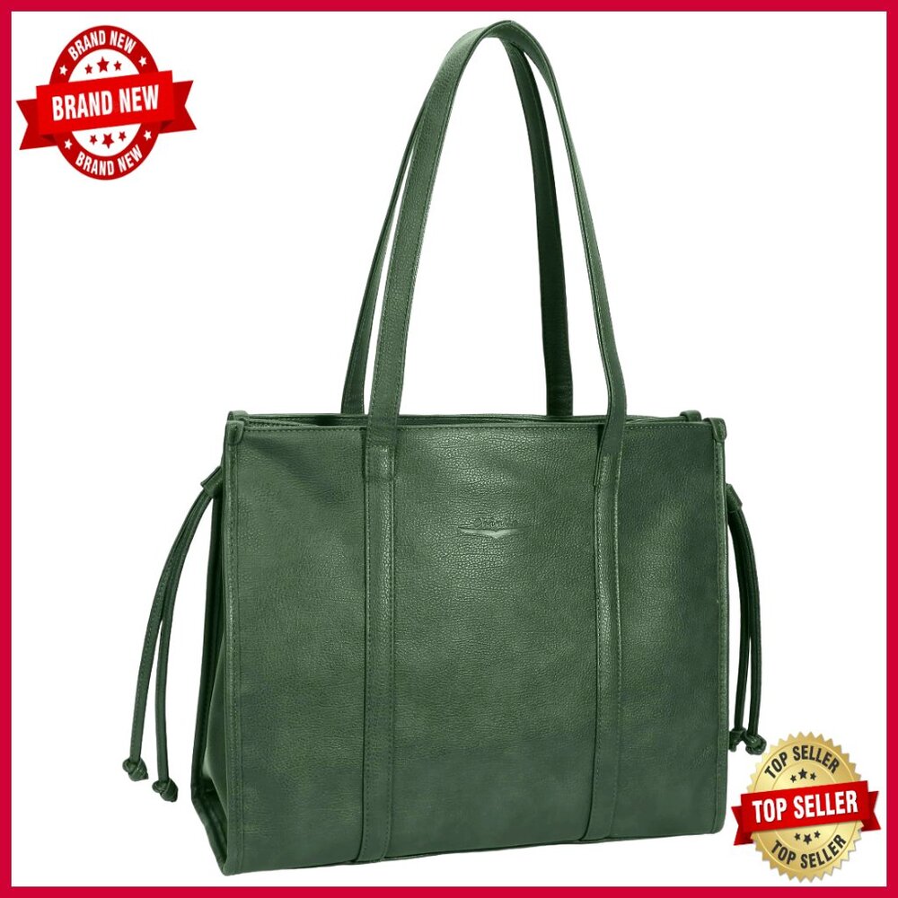 Large Vegan Leather Tote Bag With Laptop Compartment Travel Purse